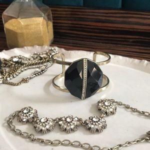 Black Onyx Style Gold Open Cuff Bracelet